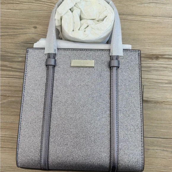 Kate Spade Kenzie Glitter Small Tote Bag KI959 Blueish Silver Purse NWT $329! - Picture 4 of 14